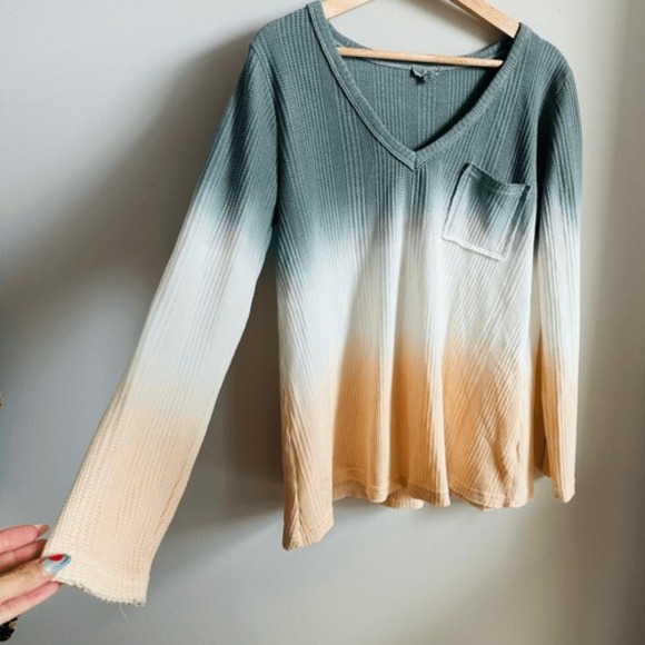 POL Tie Dye Waffle Knit Long Sleeve Tee Oversized Small Cotton Hand-Dipped - Picture 7 of 9